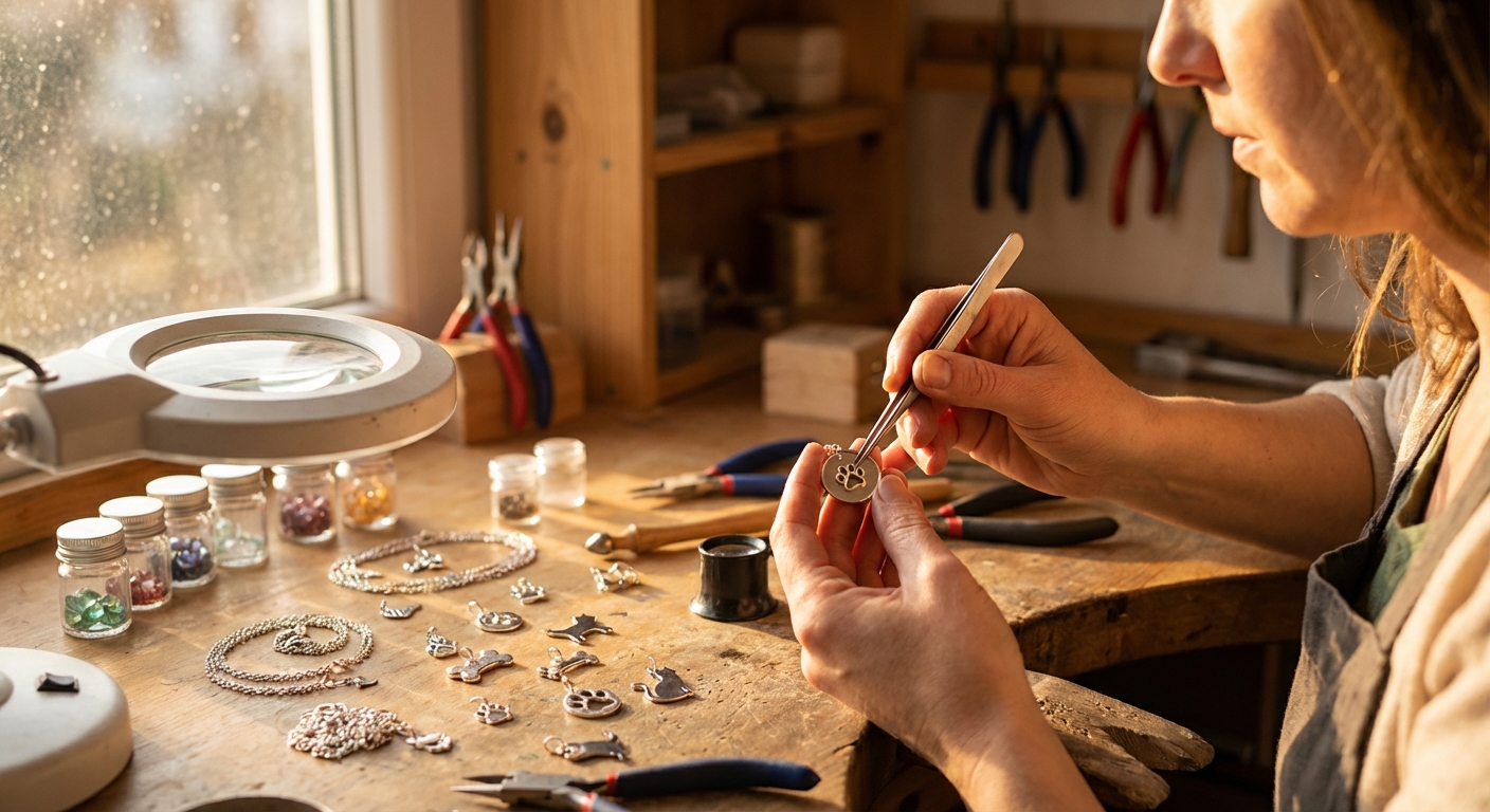 Laura creating handcrafted jewelry